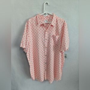 Dip White Full Button Down Casual With Orange Geometric Print Men's 2XLT